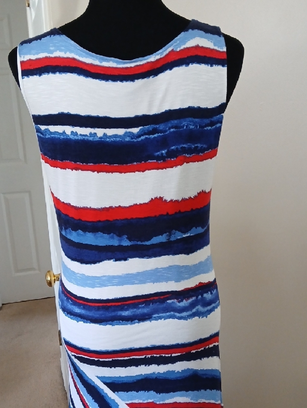 Tribal Sleeveless Maxi Dress in White, Blue & Red Stripes - Picture 6 of 14
